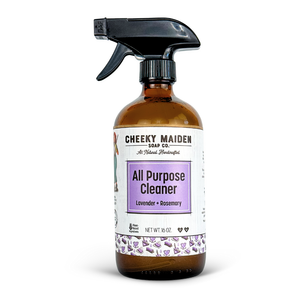Bottle of Cheeky Maiden Soap Co. All Purpose Cleaner with a spray nozzle on a white background
