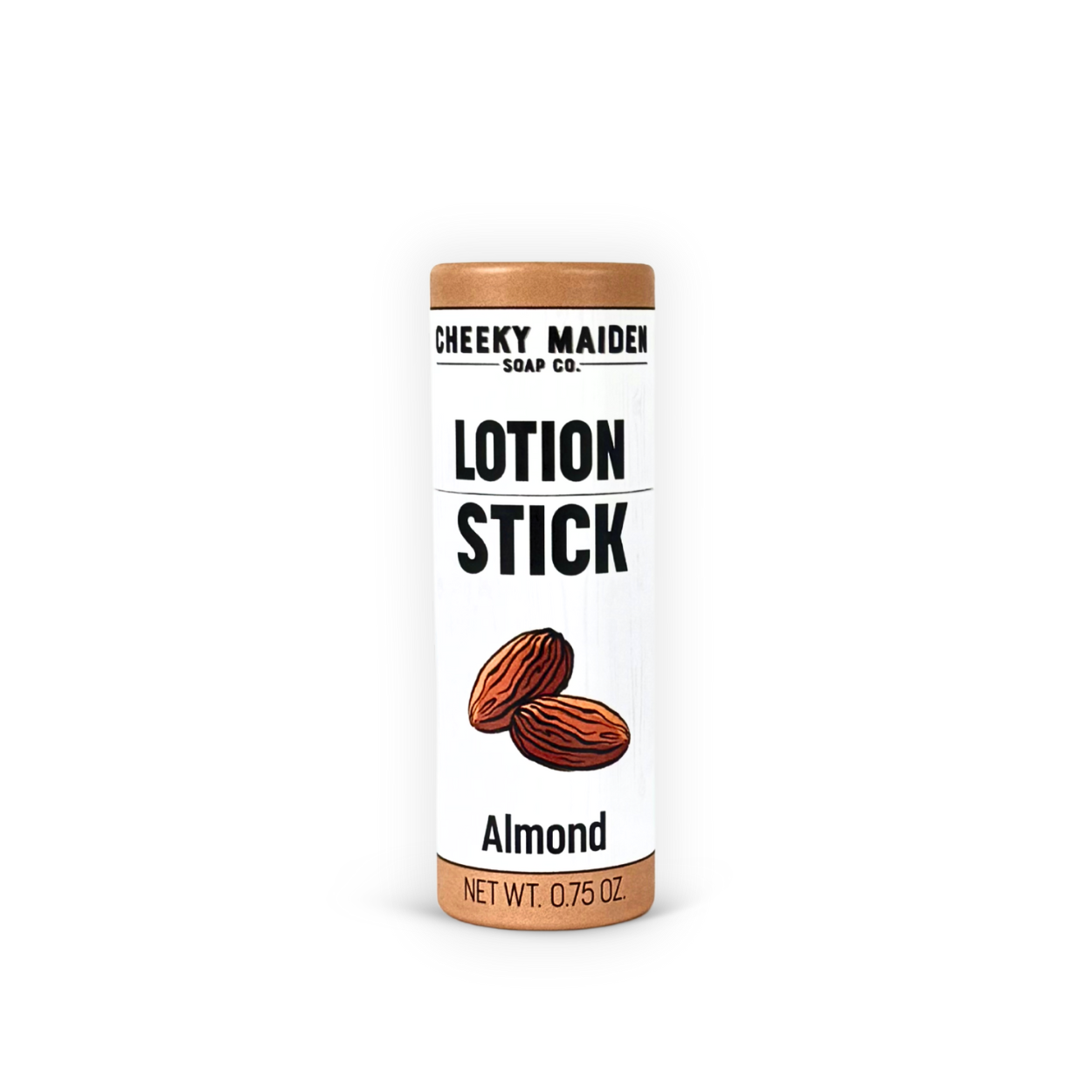 Lotion stick packaging with 'Cheeky Maiden Soap Co.' branding on a white background