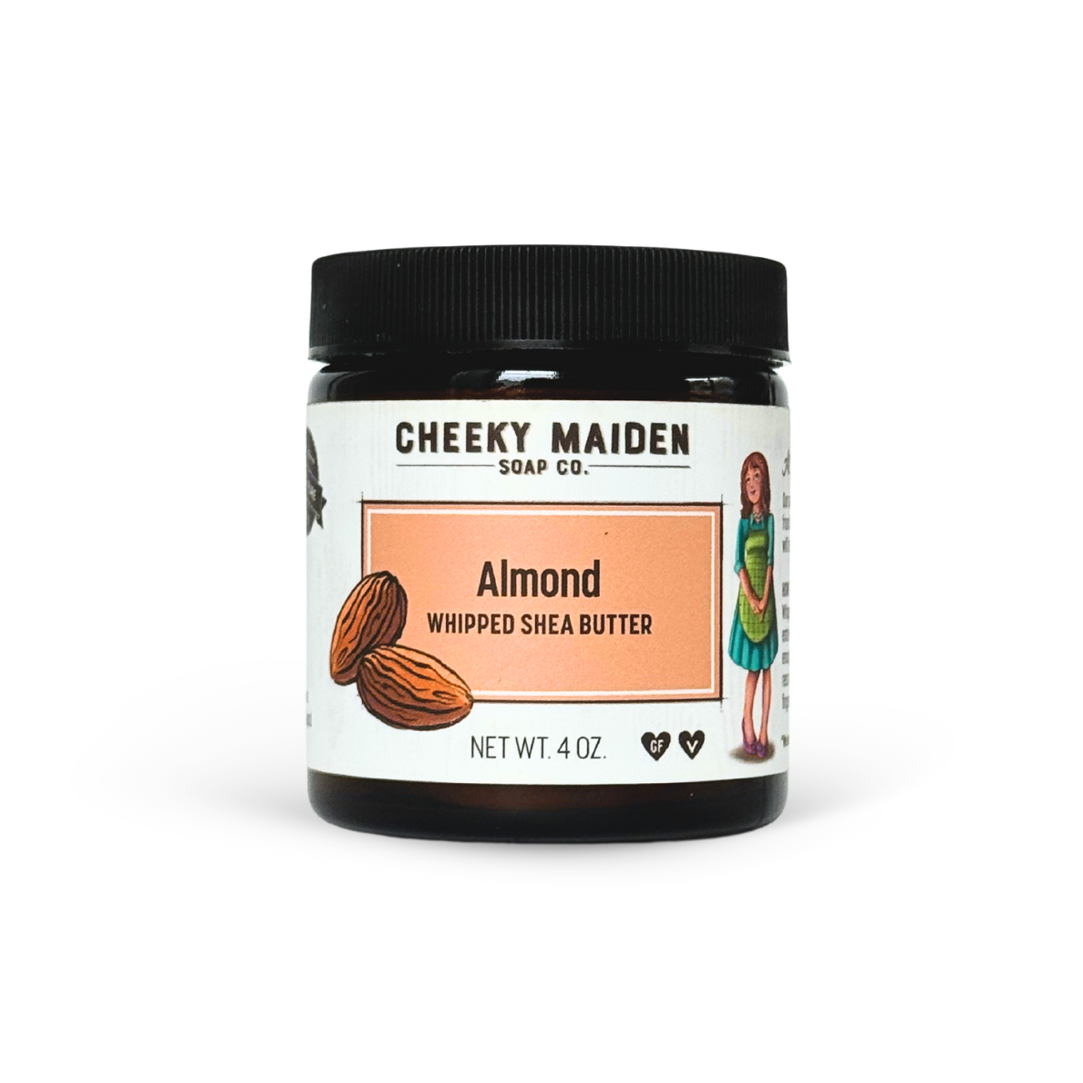 Jar of Cheeky Maiden Soap Co. Almond Whipped Shea Butter on a white background