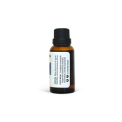 Essential oil bottle with a label on a white background