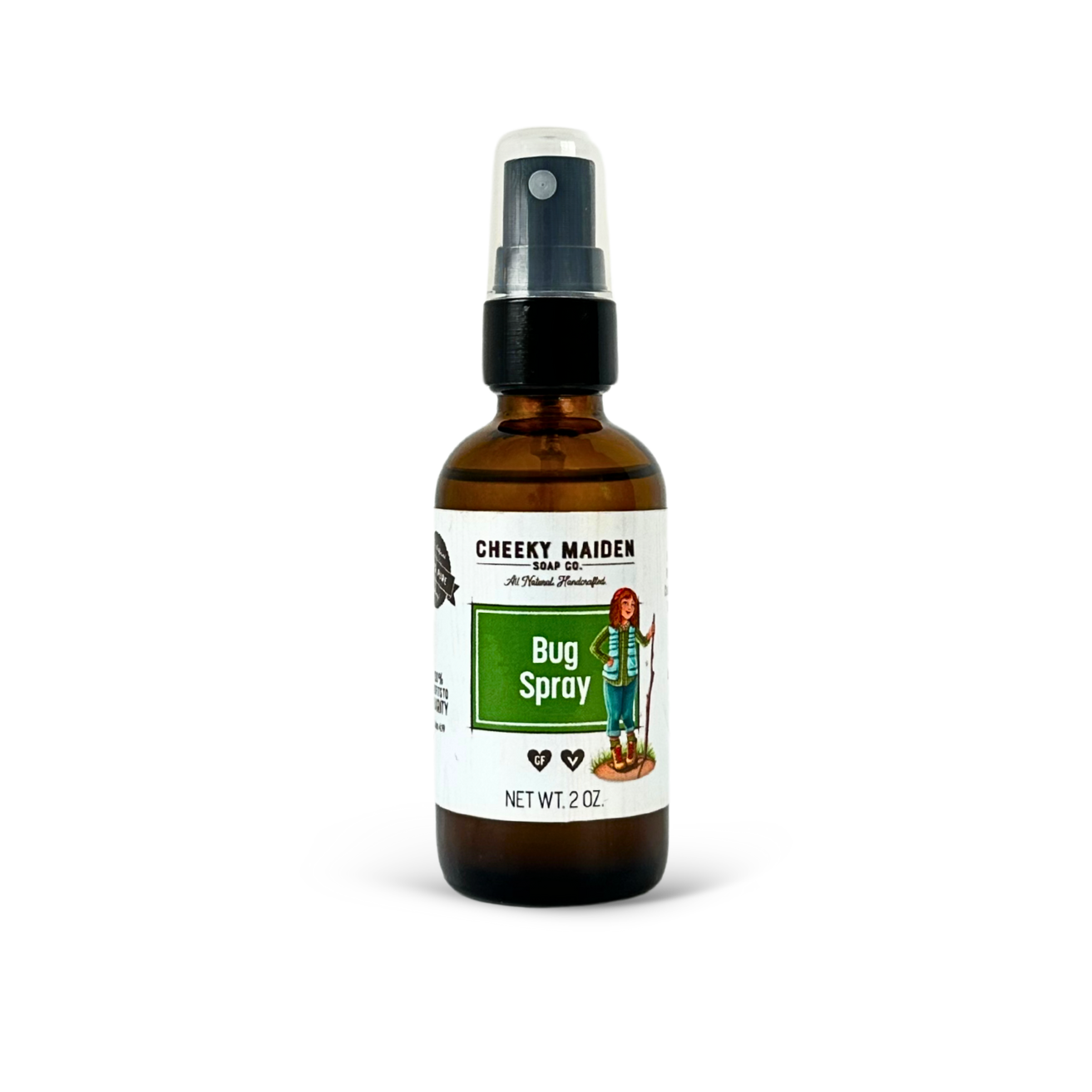 Bottle of Cheeky Maiden bug spray on a white background