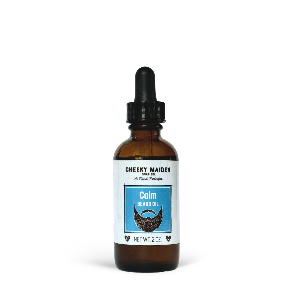 Bottle of Cheeky Maiden Calm Beard Oil on a white background