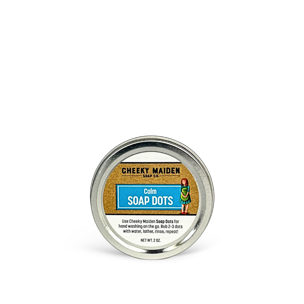 Tin of Cheeky Maiden Soap Co. Calm Soap Dots on a white background