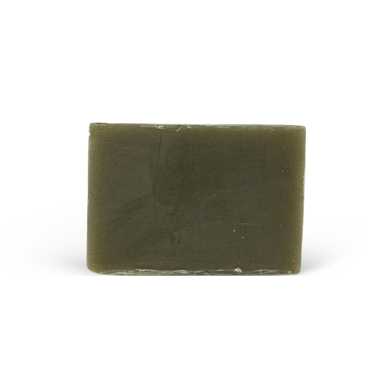 Green bar of soap on a white background