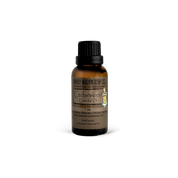 Bottle of Cedarwood essential oil with a label on a white background