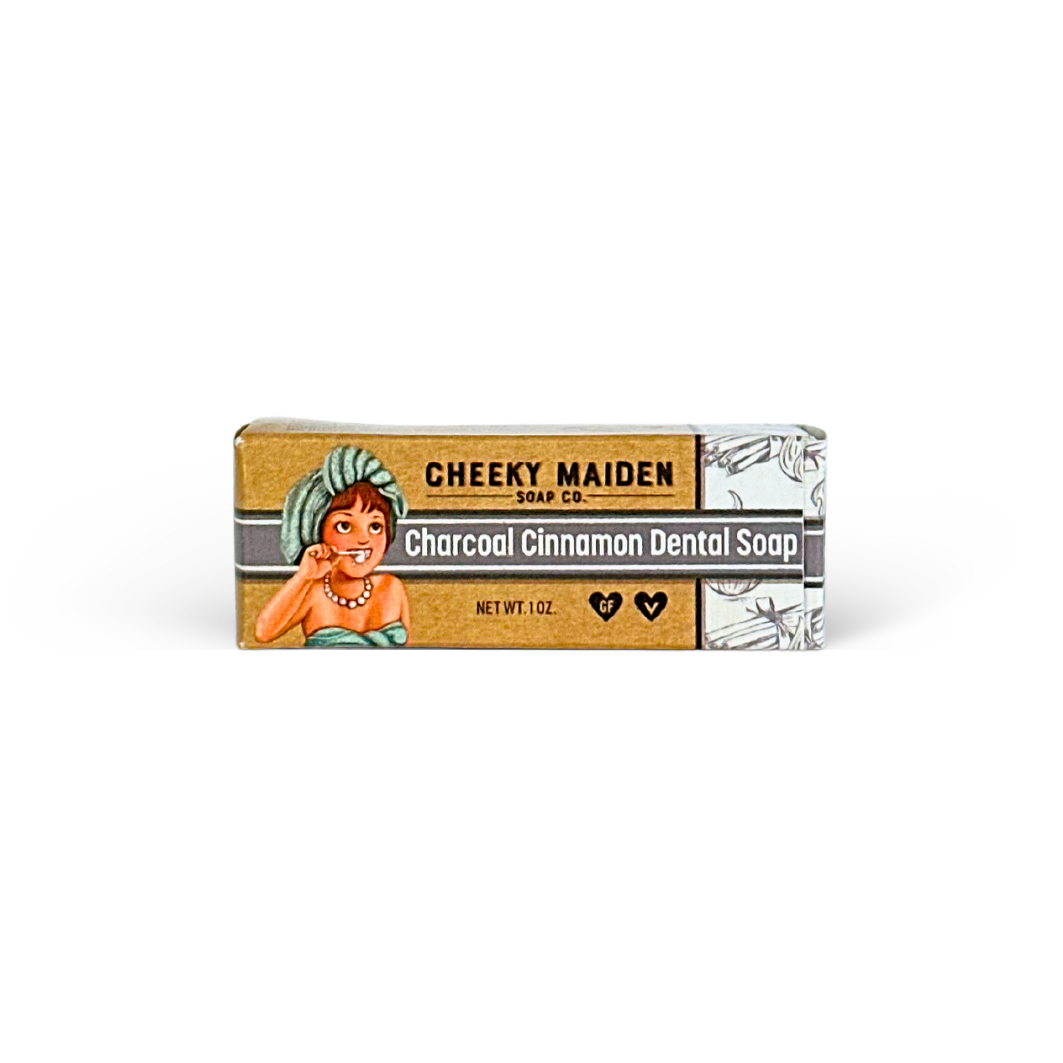 Bar of soap with 'Cheeky Maiden Soap Co.' branding on a white background