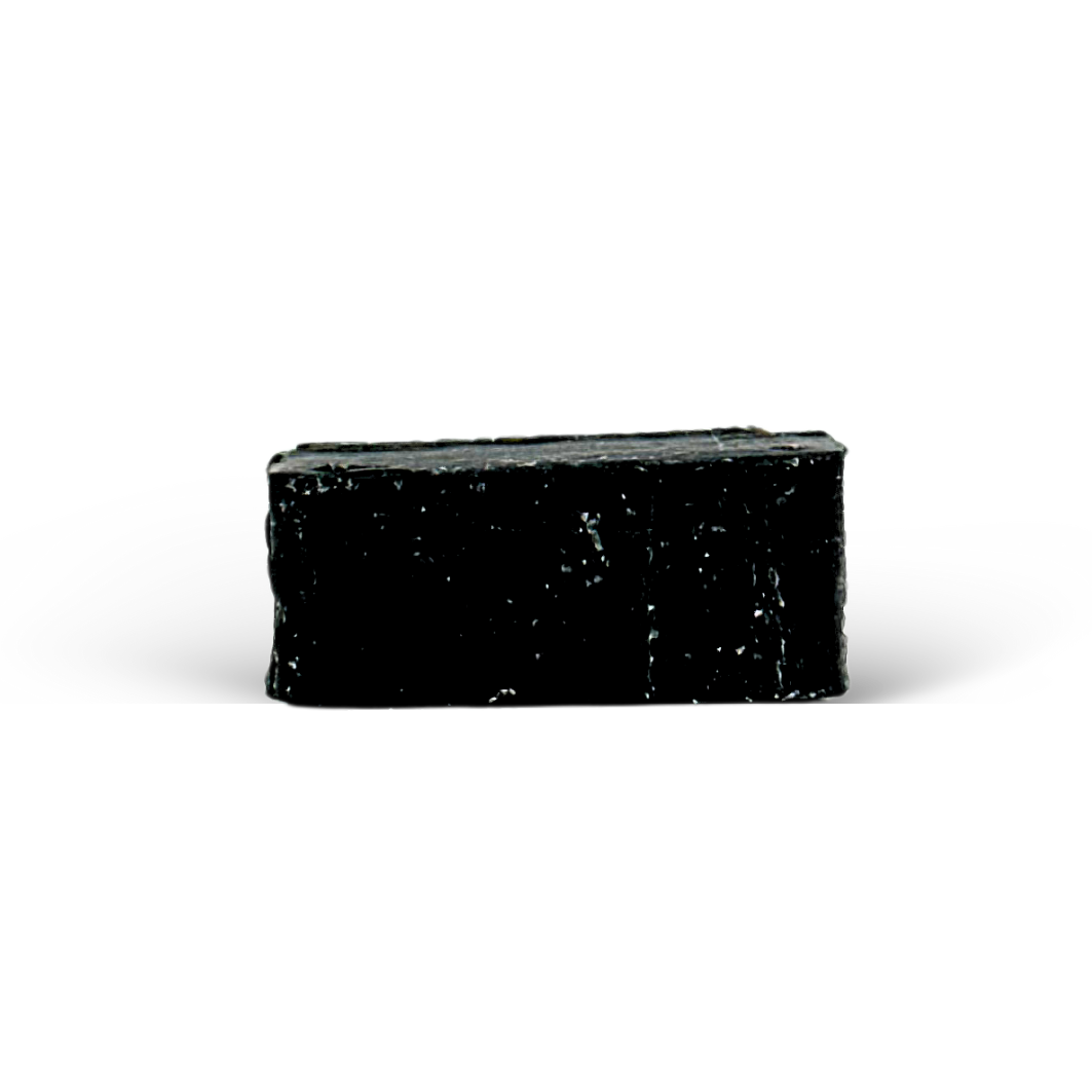 Black soap bar on a white background