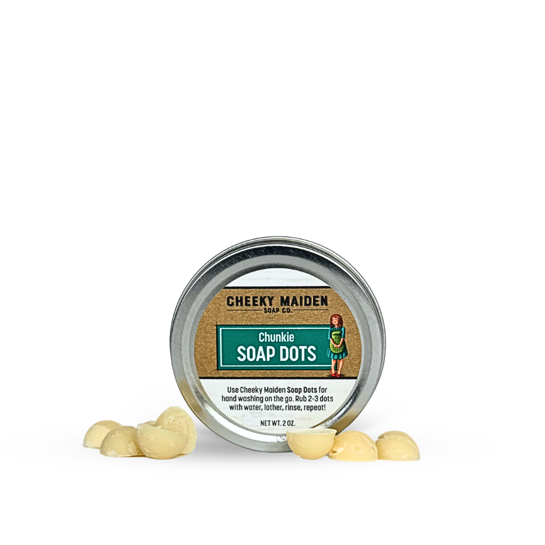 Tin of Cheeky Maiden Soap Co. chunkie soap dots on a white background