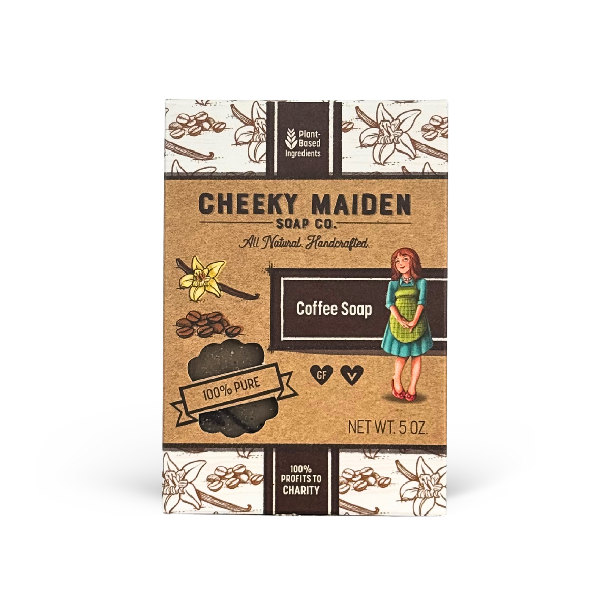 Cheeky Maiden Soap Co. coffee soap packaging on a white background