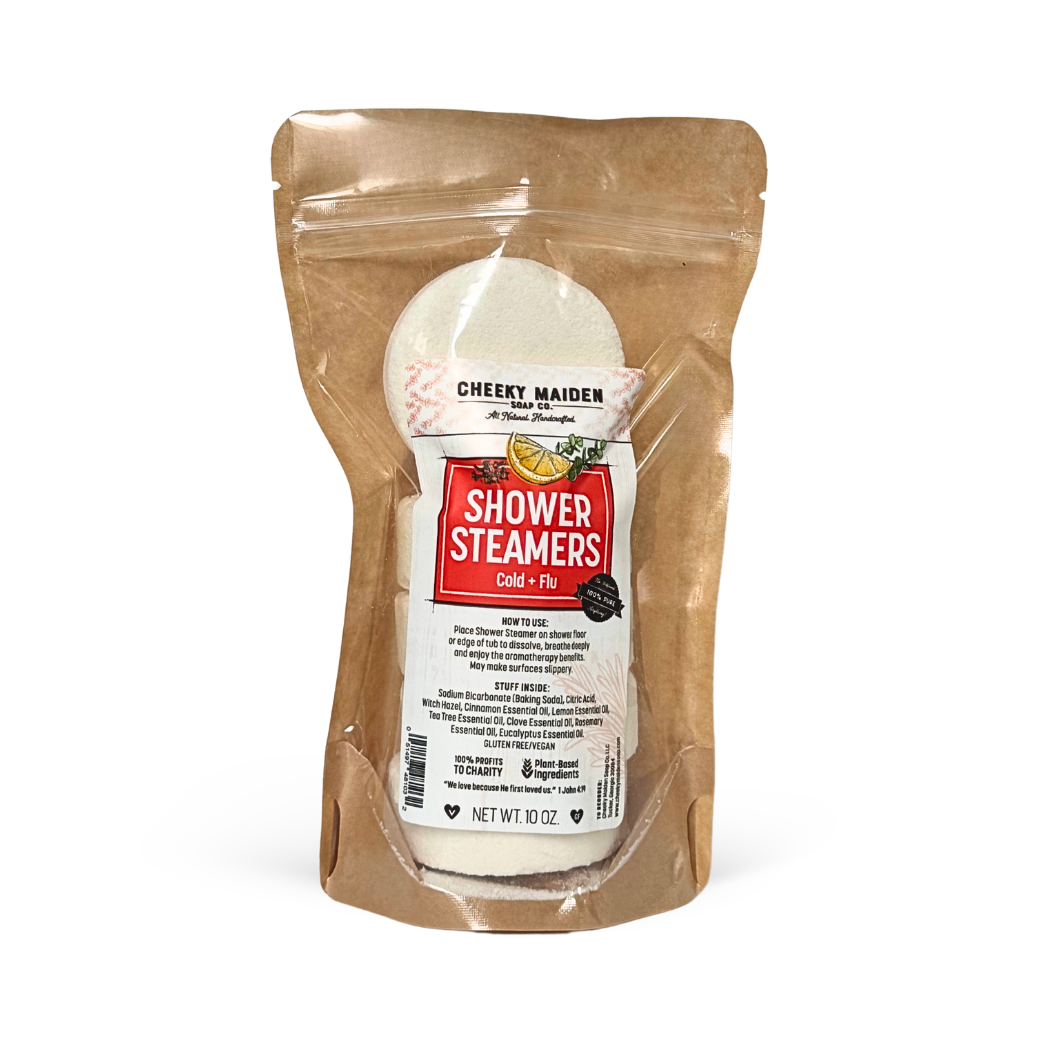 Shower steamers packaging with a visible label on a white background