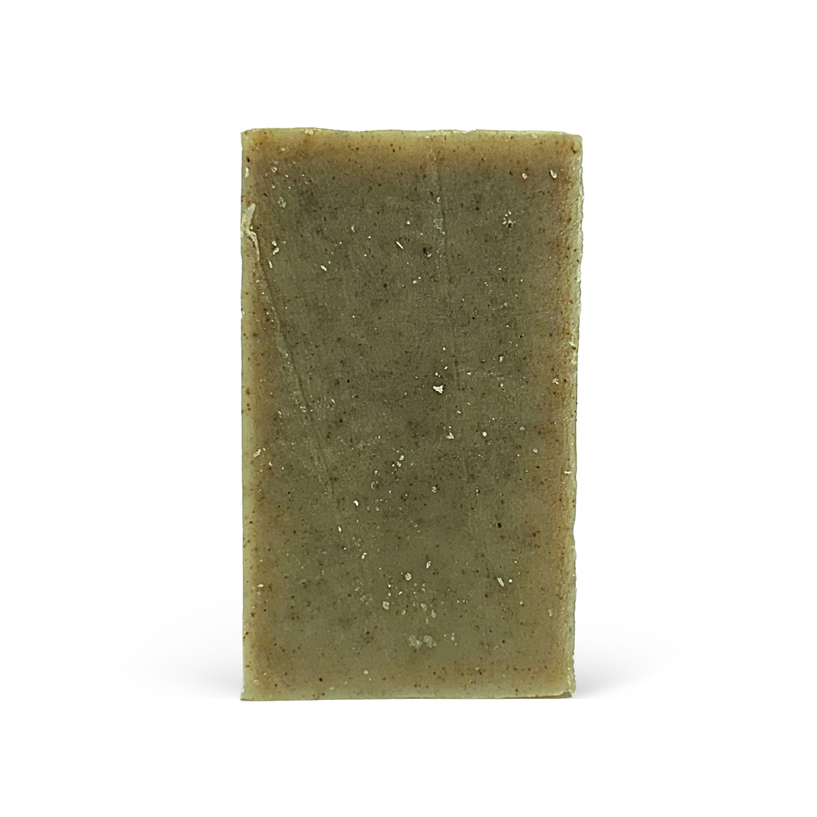 Green bar of soap on a white background