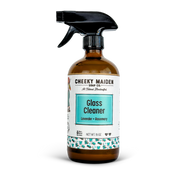 Glass cleaner bottle with a label on a white background
