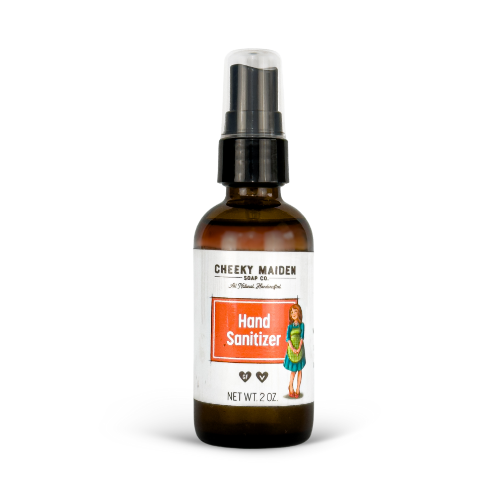 Hand sanitizer bottle with a label on a white background