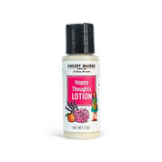 Bottle of 'Happy Thoughts Lotion' by Cheeky Maiden on a white background