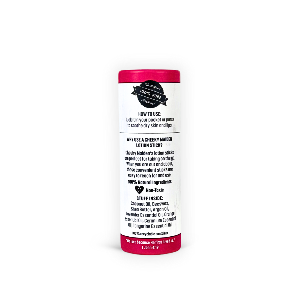 Cheeky Maiden lotion stick with label on a white background