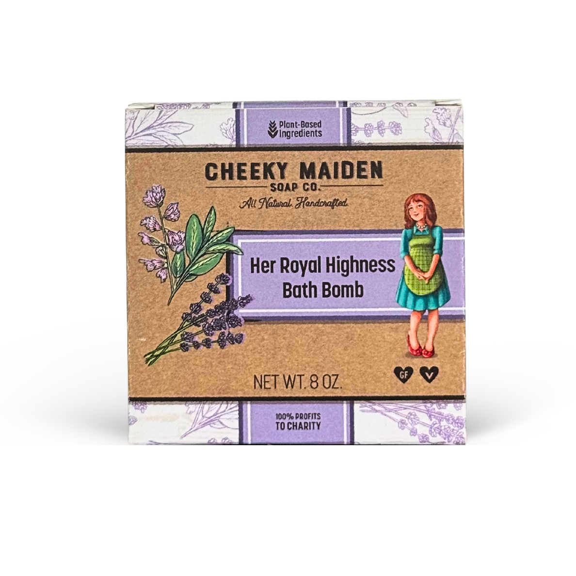 Box of Cheeky Maiden Soap Co. bath bomb with botanical design and branding.