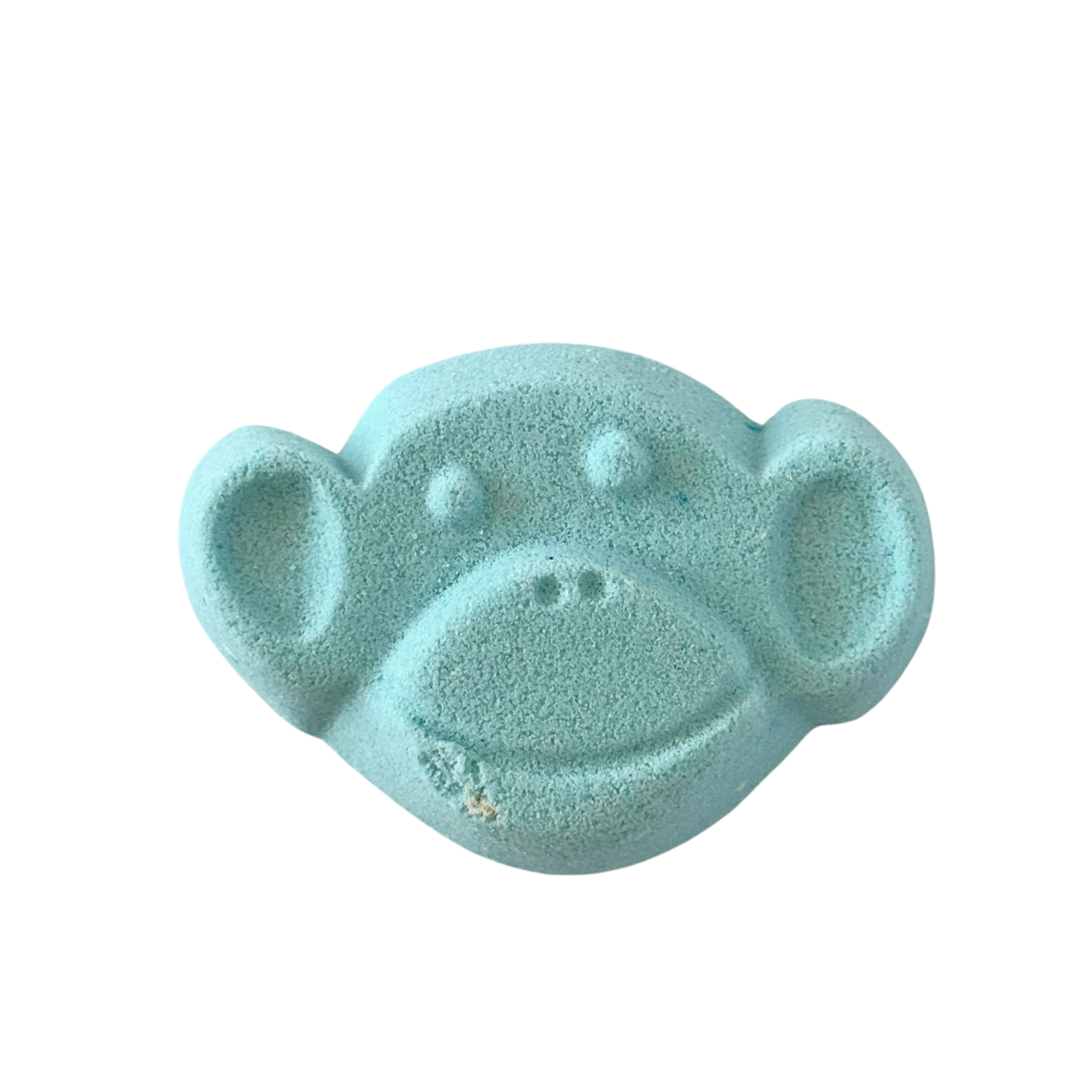 Blue monkey-shaped bath bomb on a white background