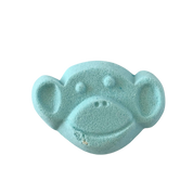 Blue monkey-shaped bath bomb on a white background