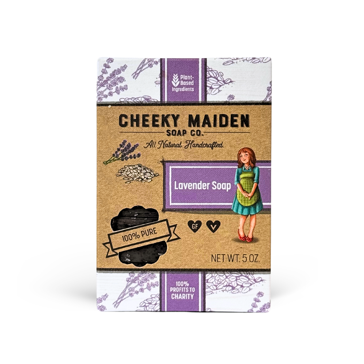 Cheeky Maiden Soap Co. lavender soap packaging on a white background