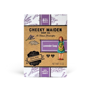 Cheeky Maiden Soap Co. lavender soap packaging on a white background