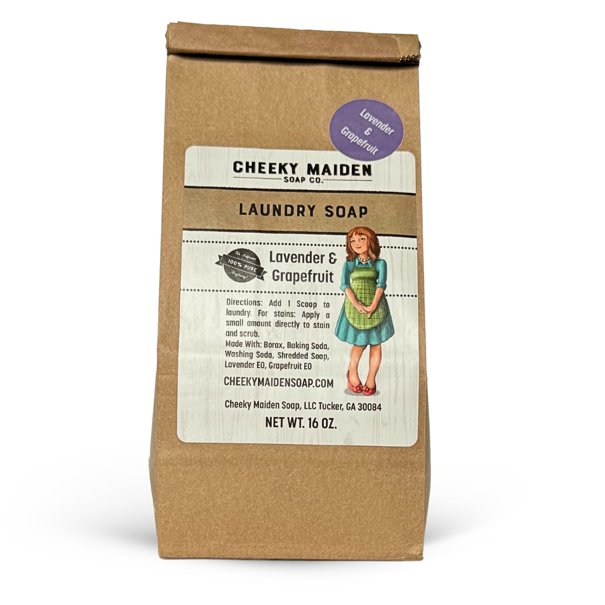 Cheeky Maiden Soap Co. laundry soap package with a label on a white background