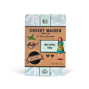 Cheeky Maiden Soap Co. Mint Coffee Soap packaging on a white background