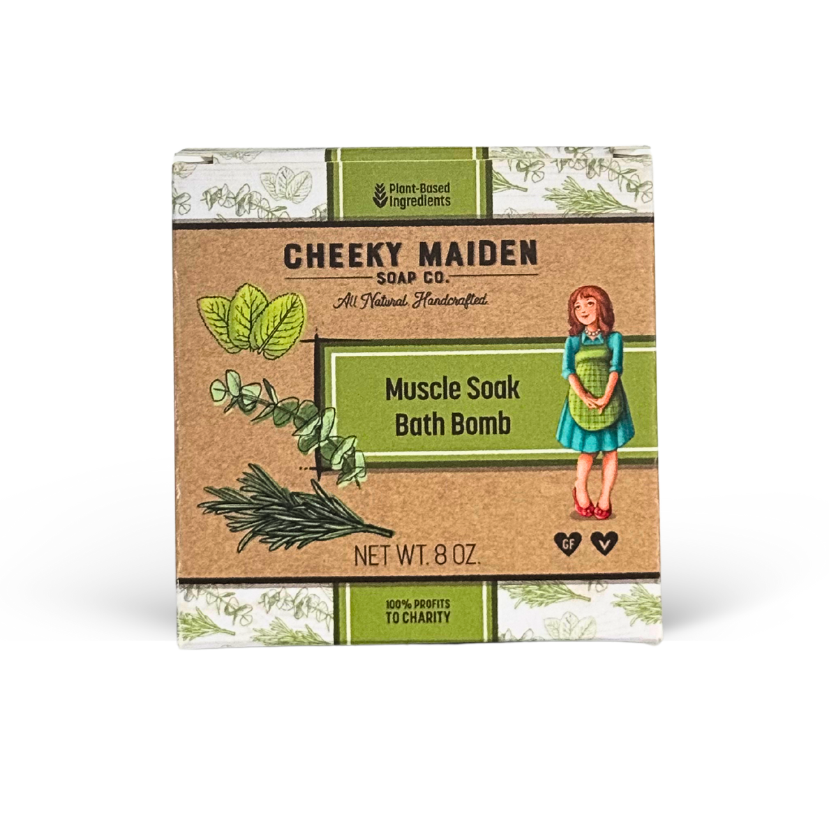 Box of Cheeky Maiden Soap Co. Muscle Soak Bath Bomb on a white background