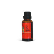 Bottle with a red label on a white background
