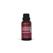Bottle of Patchouli essential oil on a white background