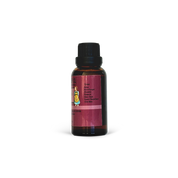 Bottle of oil with a label on a white background