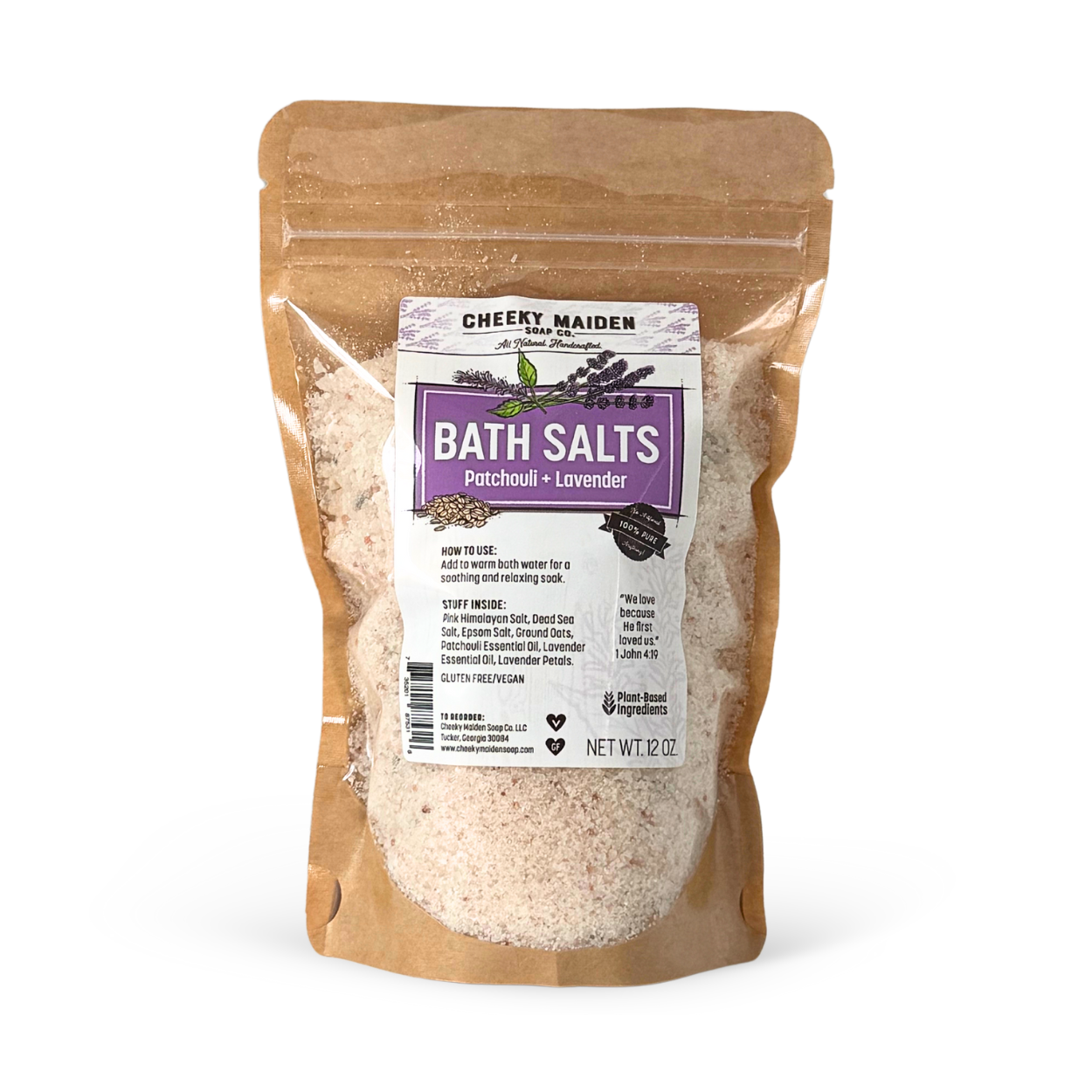 Bag of Cheeky Maiden Bath Salts with a visible label on a white background