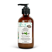 Brown bottle with pump and label on a white background