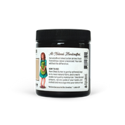 Jar of shea butter with a label on a white background