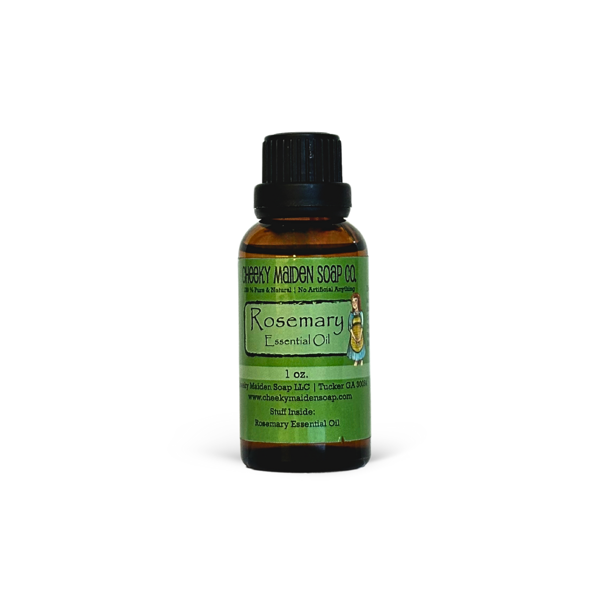 Bottle of Rosemary Essential Oil on a white background
