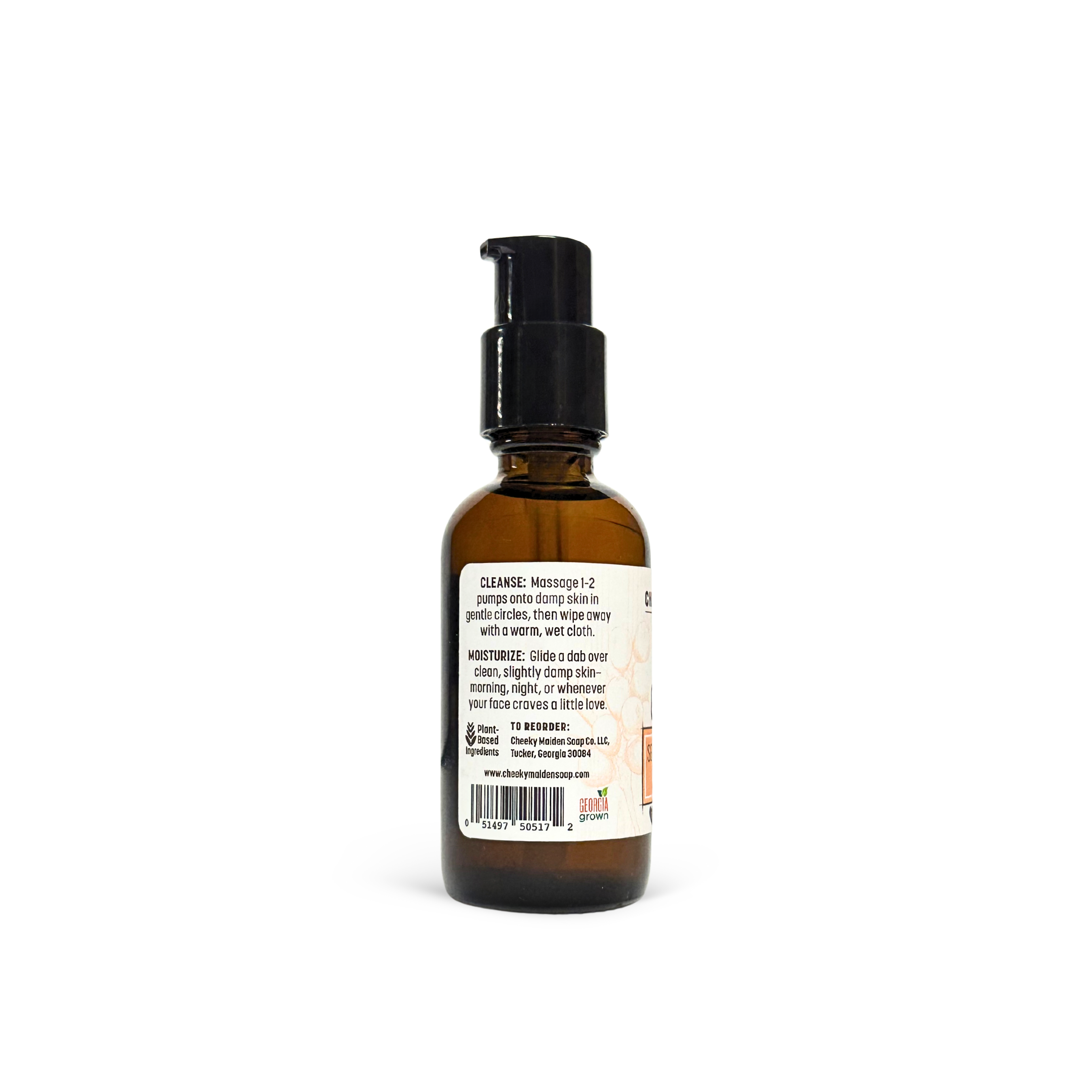 Brown bottle with pump and label on a white background