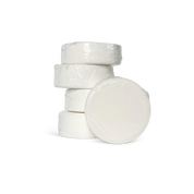 Stack of white shower steamers on a white background