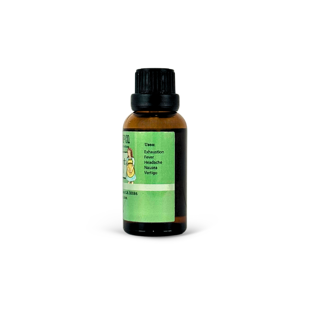 Bottle of herbal medicine with a green label on a white background