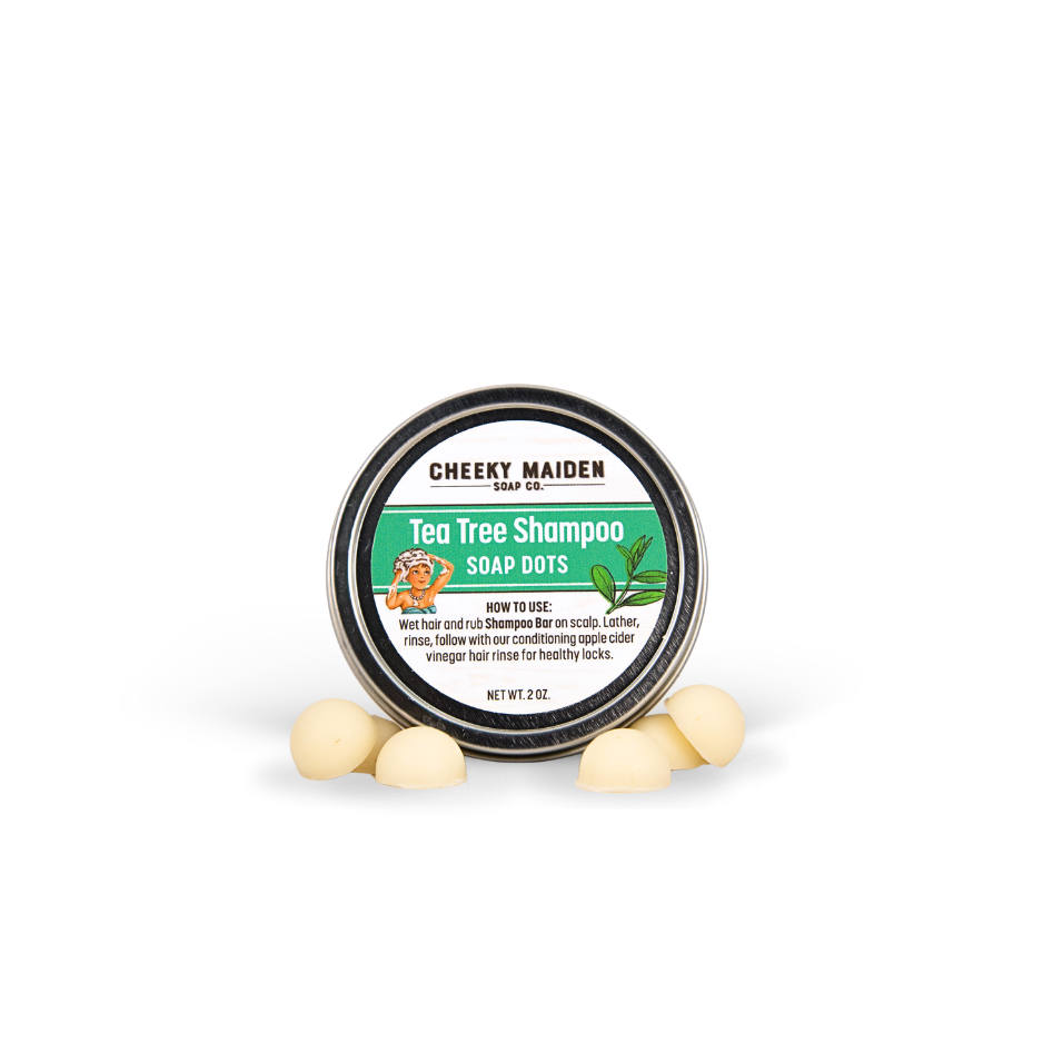Cheeky Maiden Tea Tree Shampoo Soap Dots packaging on a white background